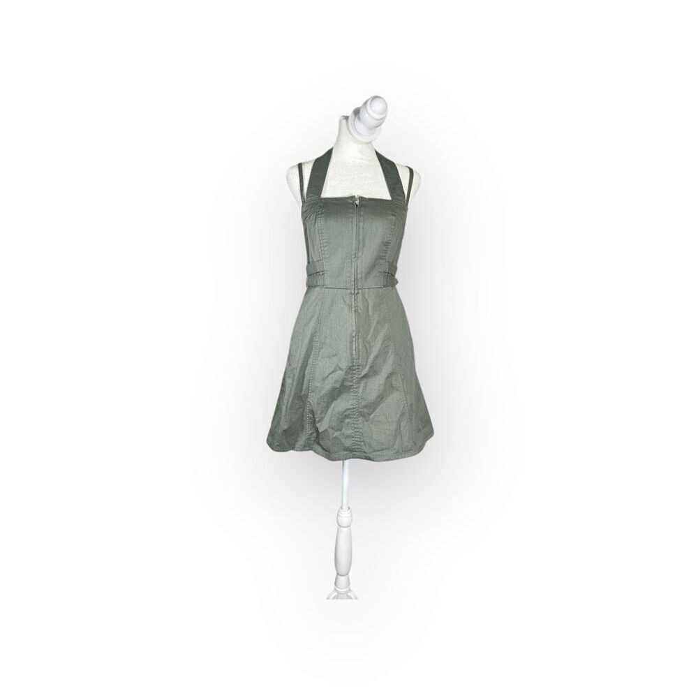 Moussy Mini Dress Women's 1 Small Grayish Green Square Neck Jumper Sleeveless
